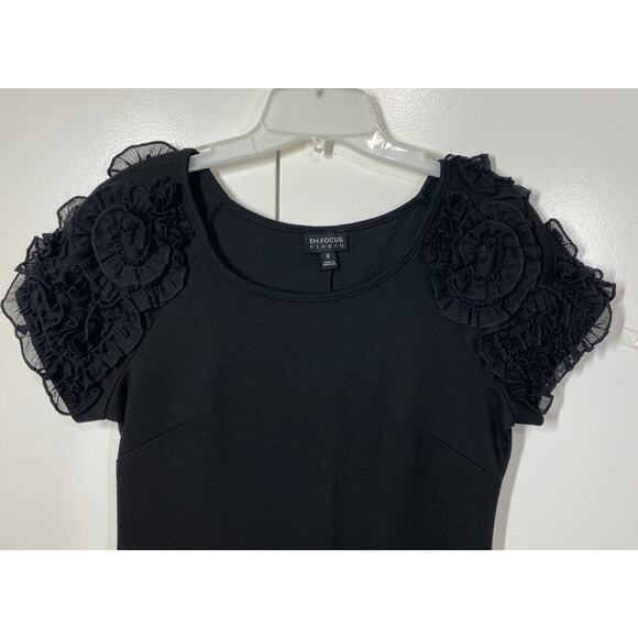 En Focus Studio Black Floral Detail Short Sleeve Shift Dress Size 8 - Picture 2 of 8